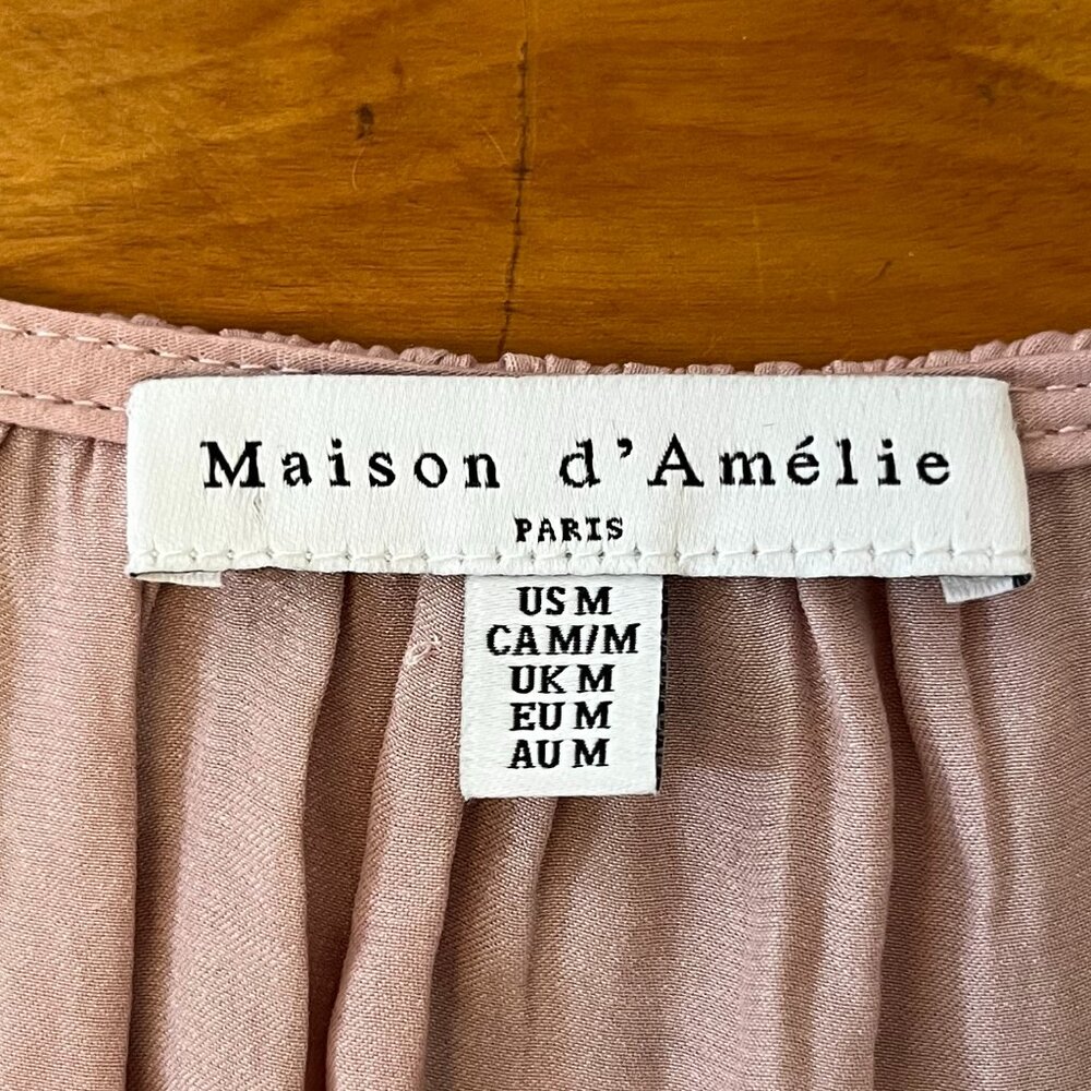 Anthropologie Maison d"Amelie Pale Pink Satin Cap Sleeve Blouse, Size Medium - Picture 5 of 8